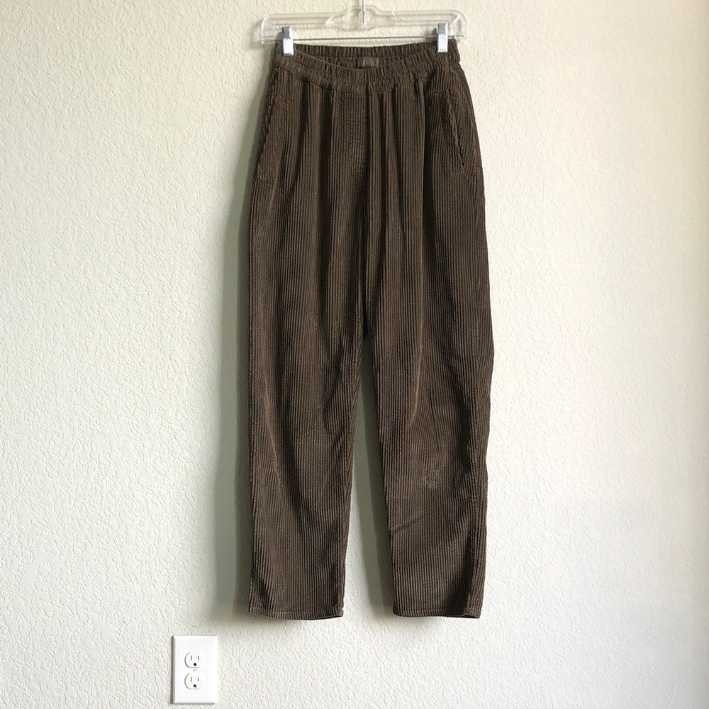 CP Shades Rosie Courduroy Relaxed Pants Pull On Brown Green XS